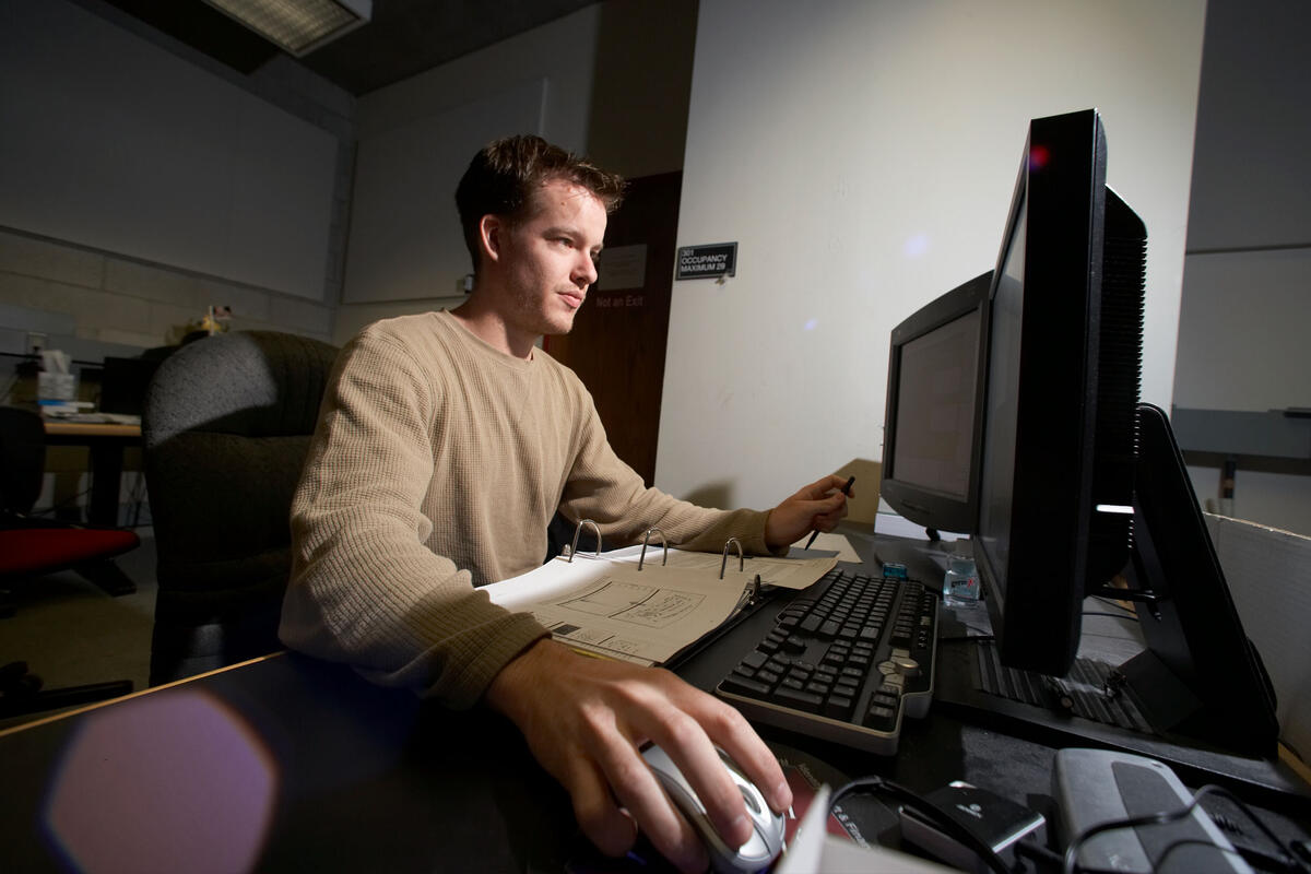 Student working at a computer